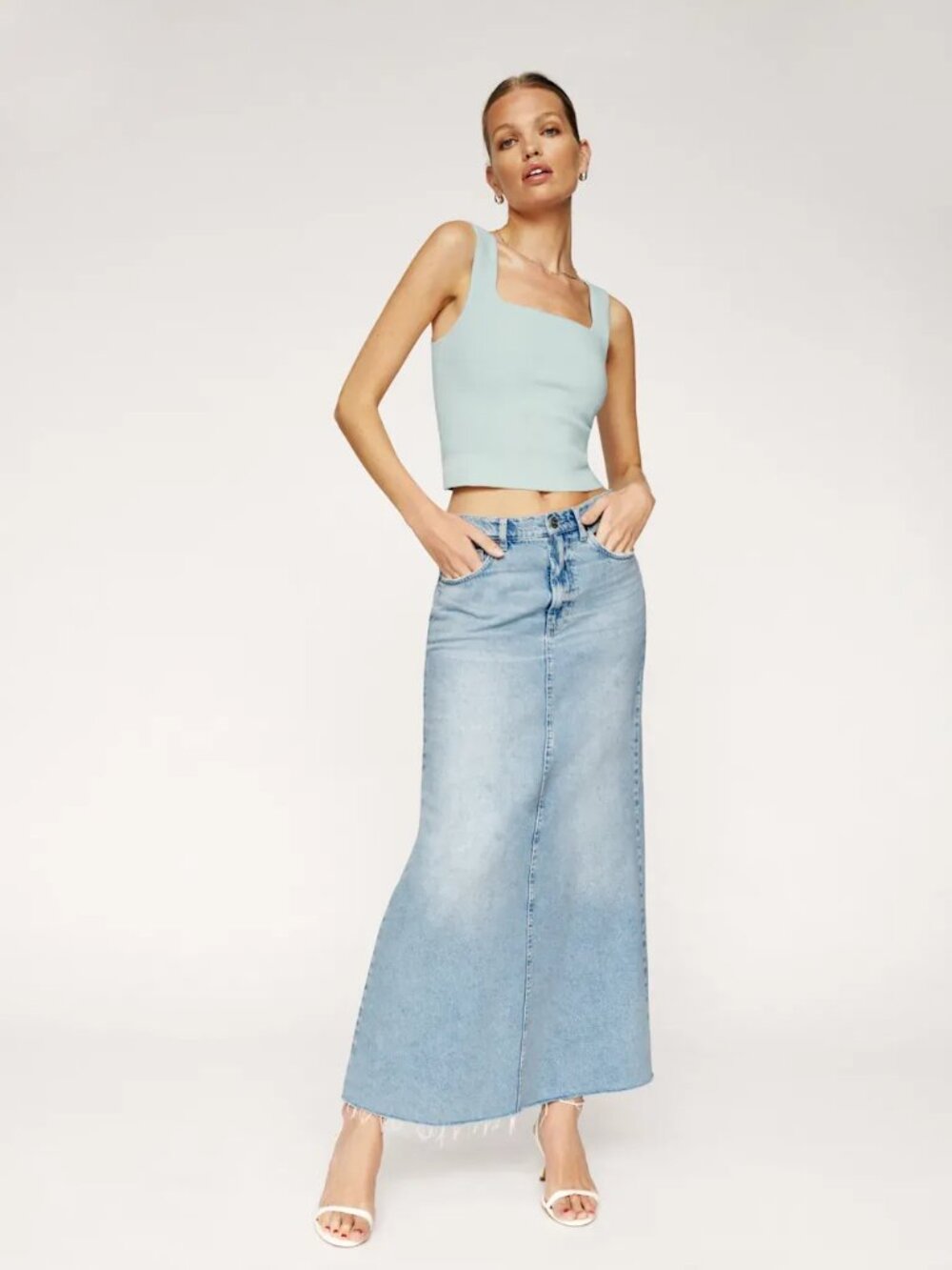Reformation Kass Maxi Denim Skirt Bowen - Size 25